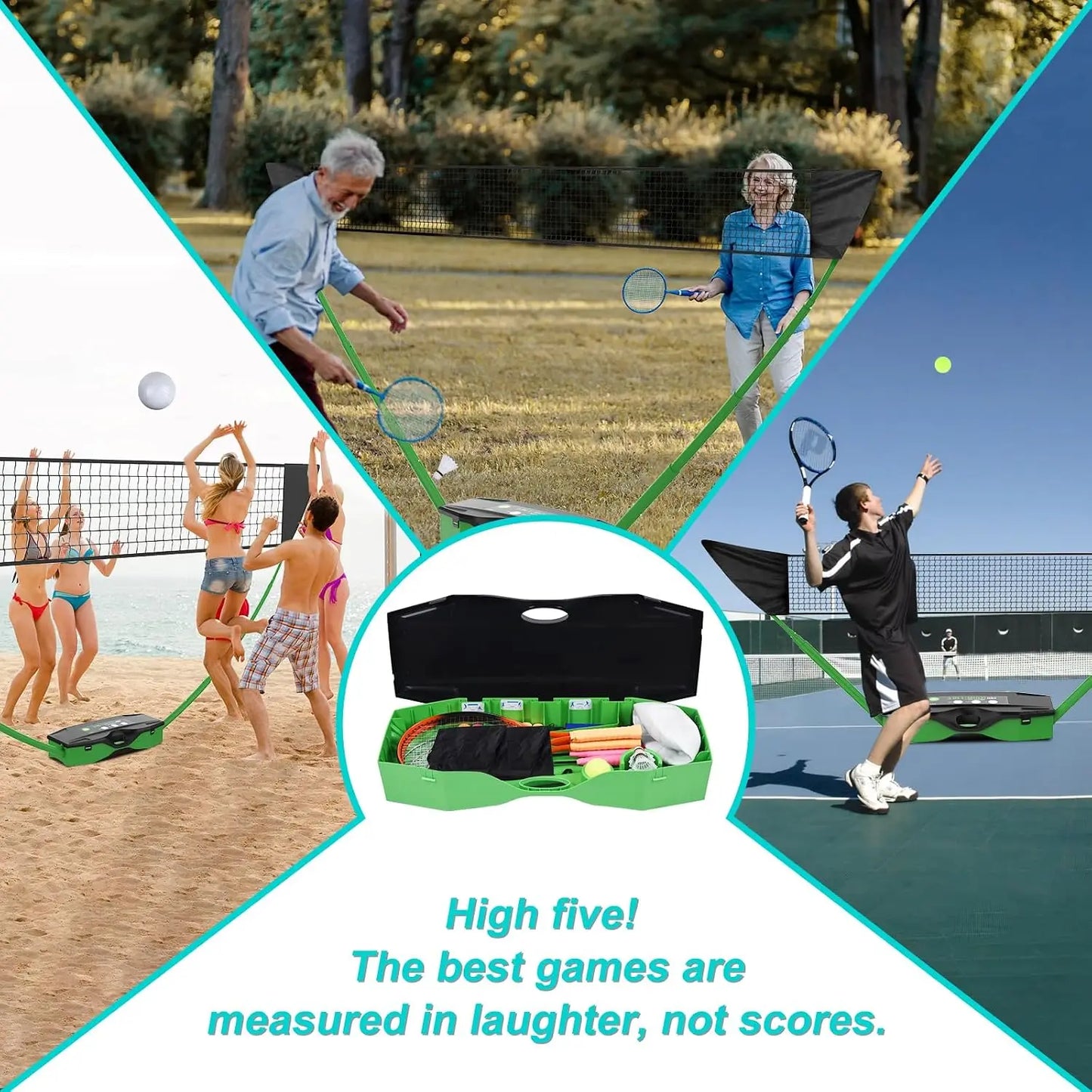 3 In 1 Outdoor Sports Set With Volleyball Badminton And Tennis Nets