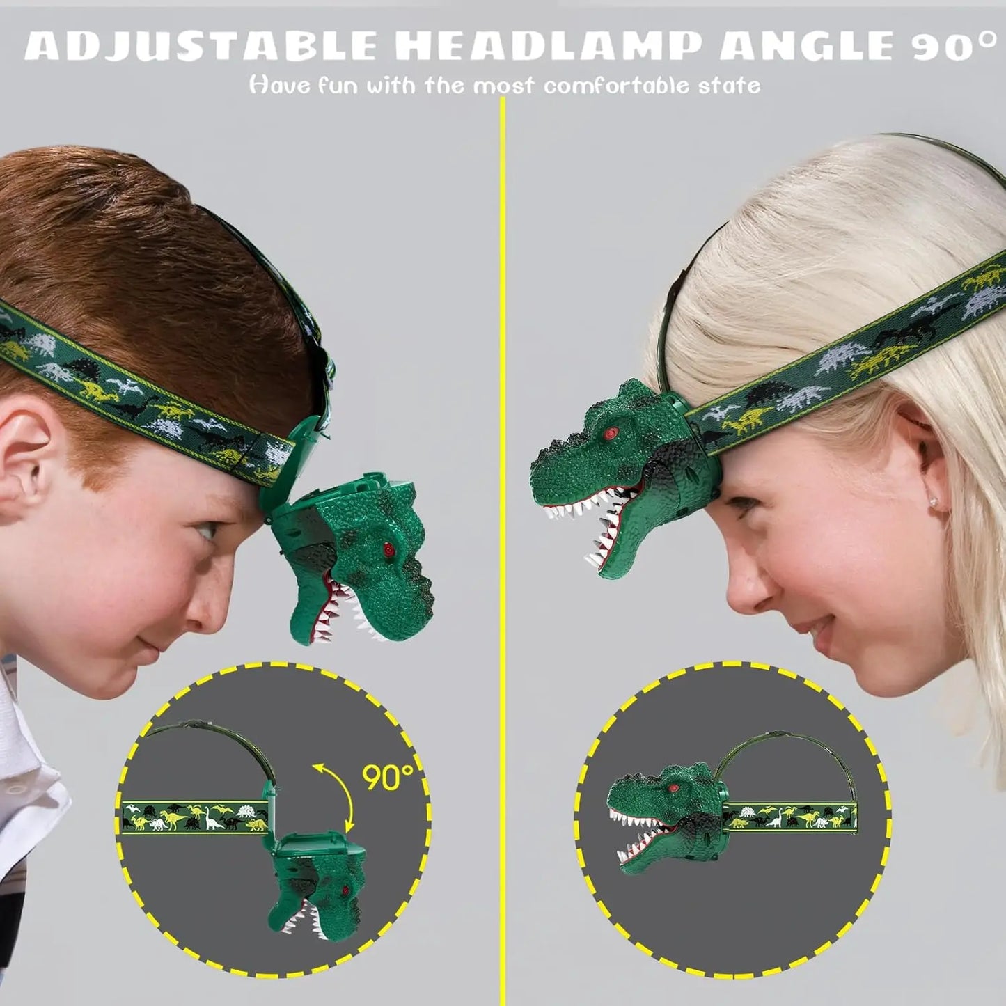 Dinosaur Kids Headlamp Rechargeable LED With Roar And Silent Modes