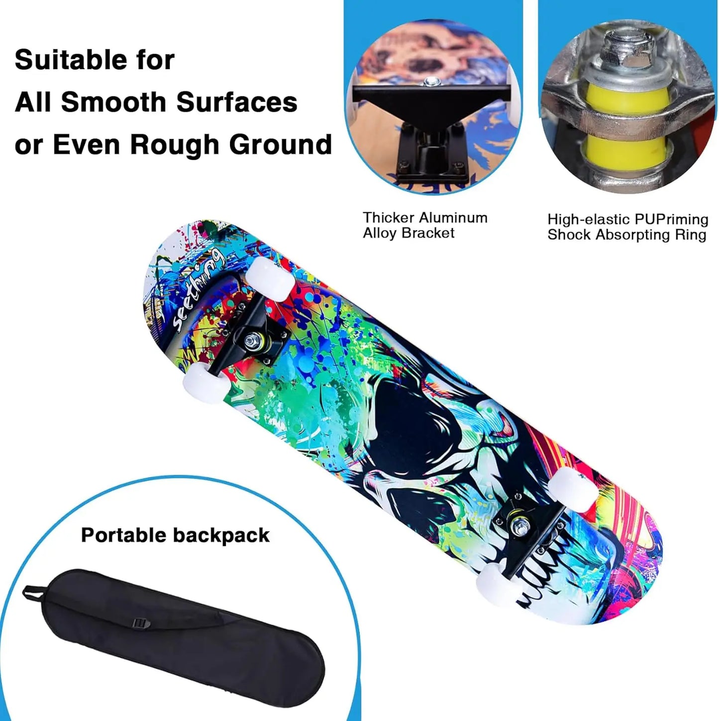 Beginner Skateboard For All Ages With Double Kick Concave