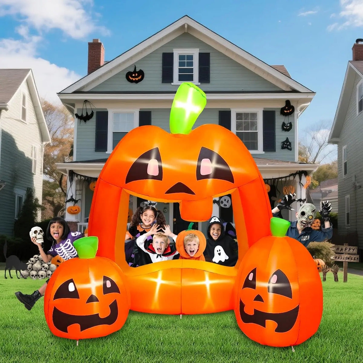 Halloween Inflatable Pumpkin Photo Booth Frame with LED Lights