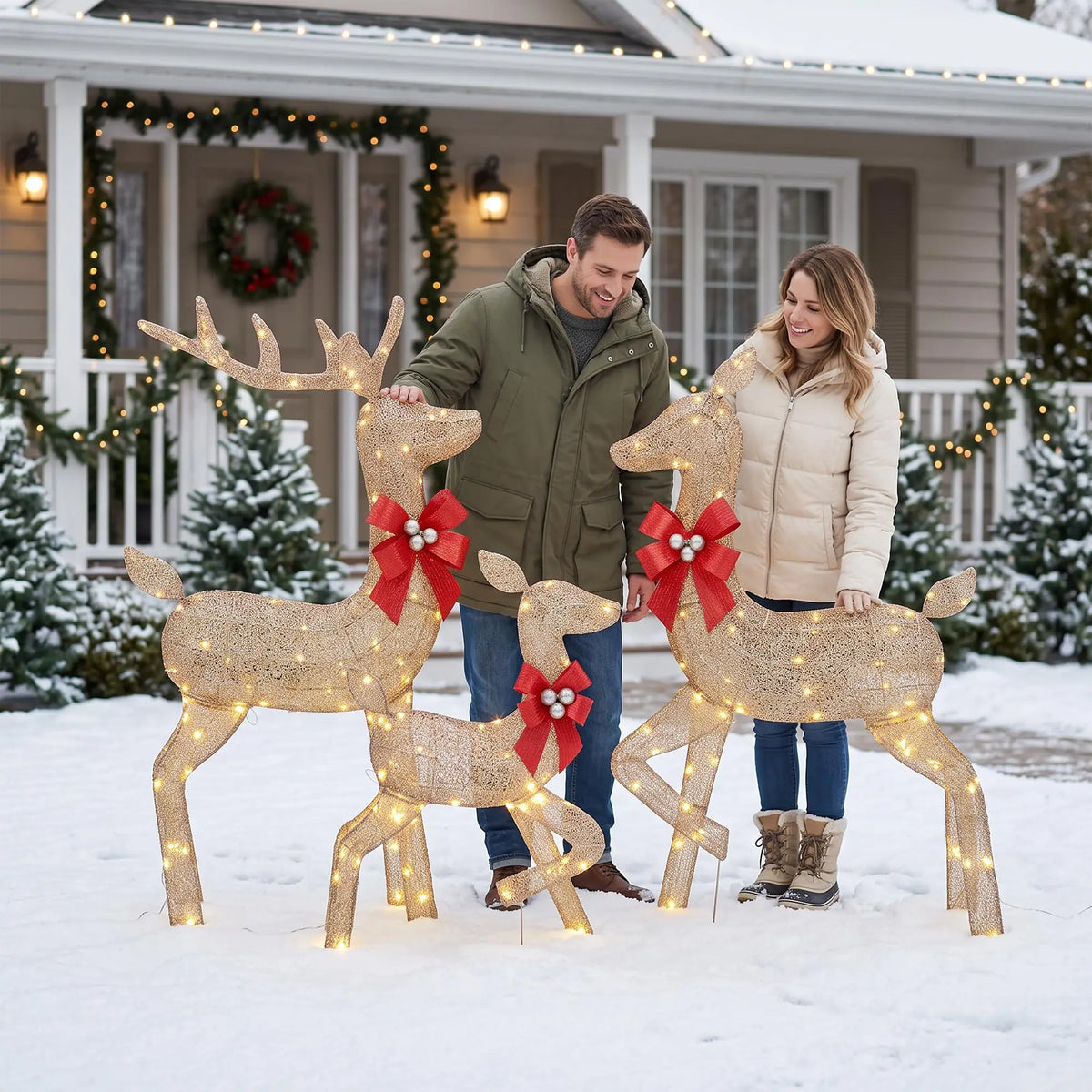 Lighted Christmas Deer Family Outdoor LED Yard Decoration