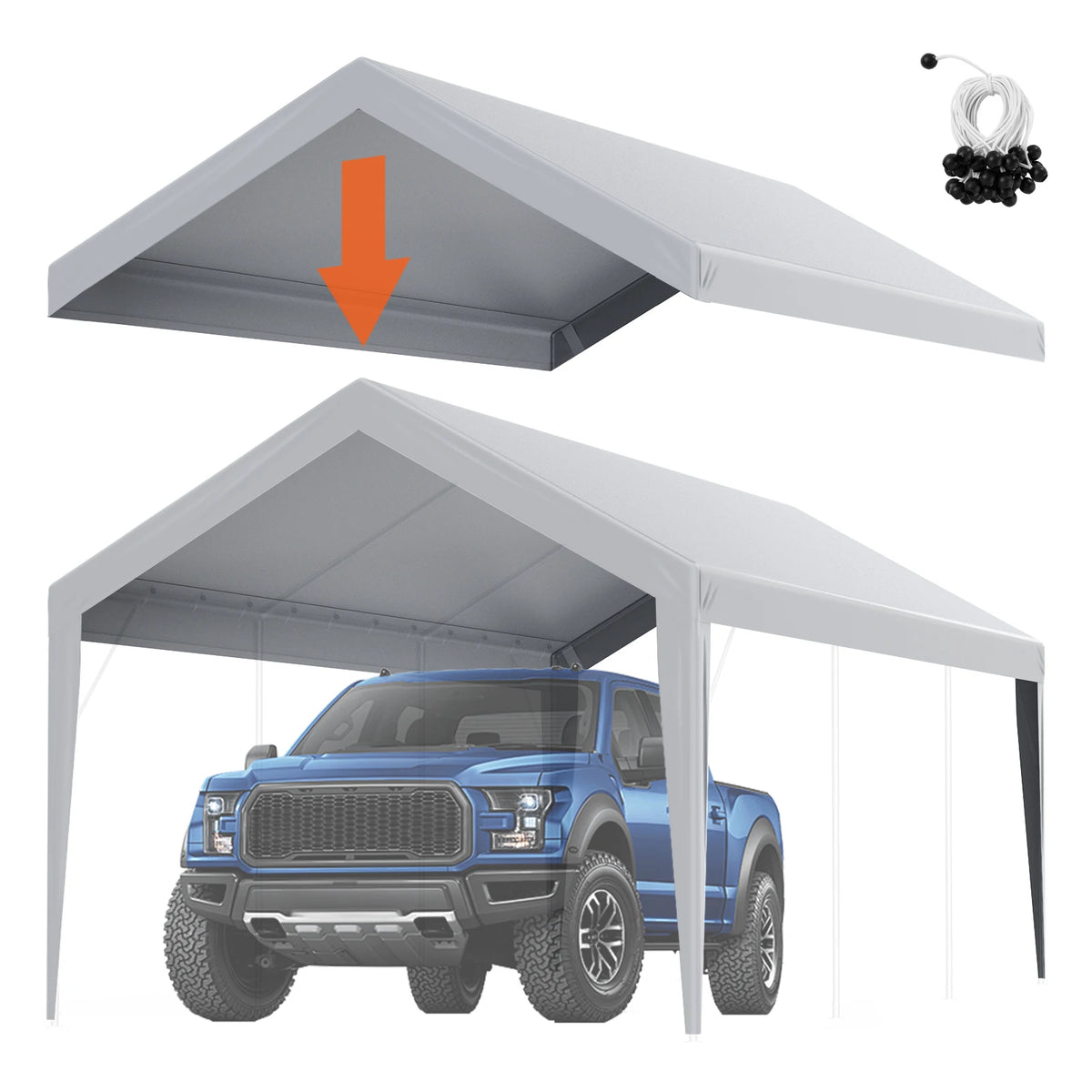 SucceBuy Heavy Duty Waterproof Carport Canopy Cover With Ball Bungees