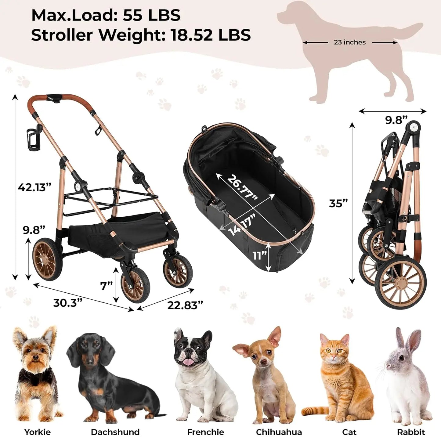 Foldable 360 Degree Wheel Cat And Dog Stroller 25kg Capacity