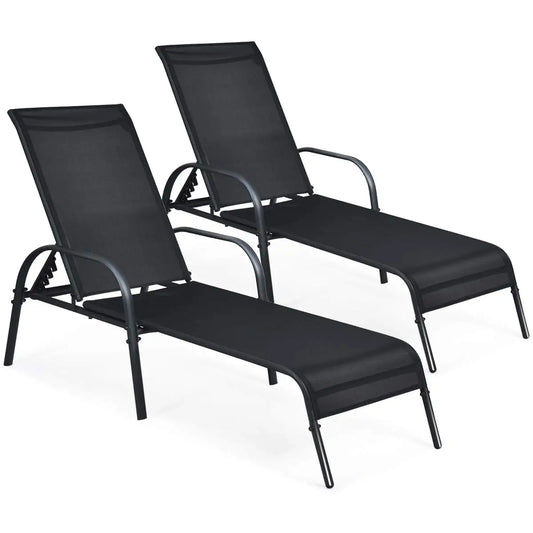 Adjustable Backrest Outdoor Lounge Chairs 2-Pack