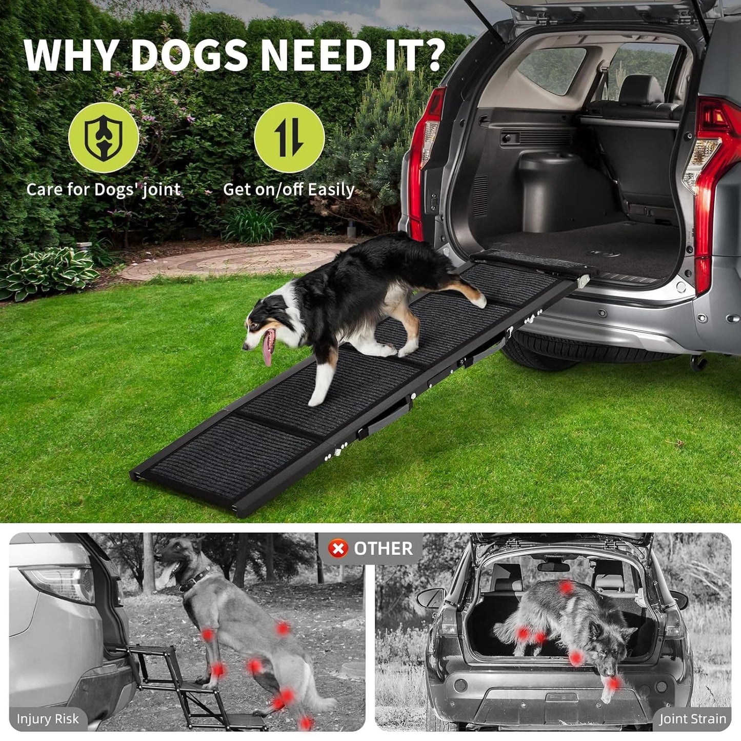 HiMISS Folding Dog Ramp For Cars Non Slip 250Lbs Pro