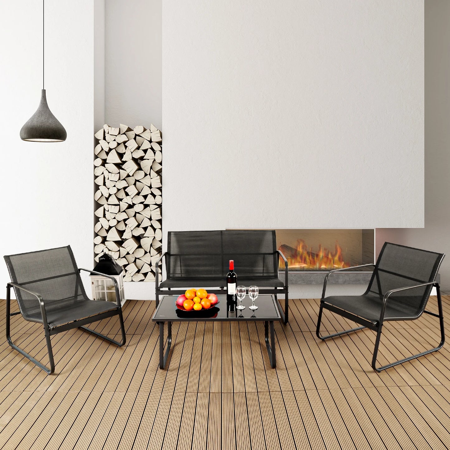 JHK Outdoor Patio Furniture Set With Table Metal Frame
