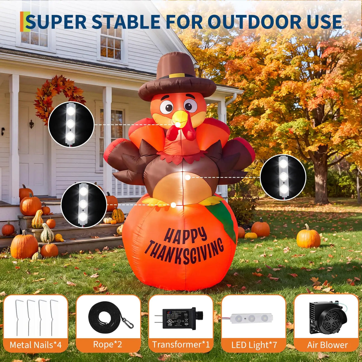 Thanksgiving Halloween Inflatable Turkey And Pumpkin LED Outdoor Yard Decoration