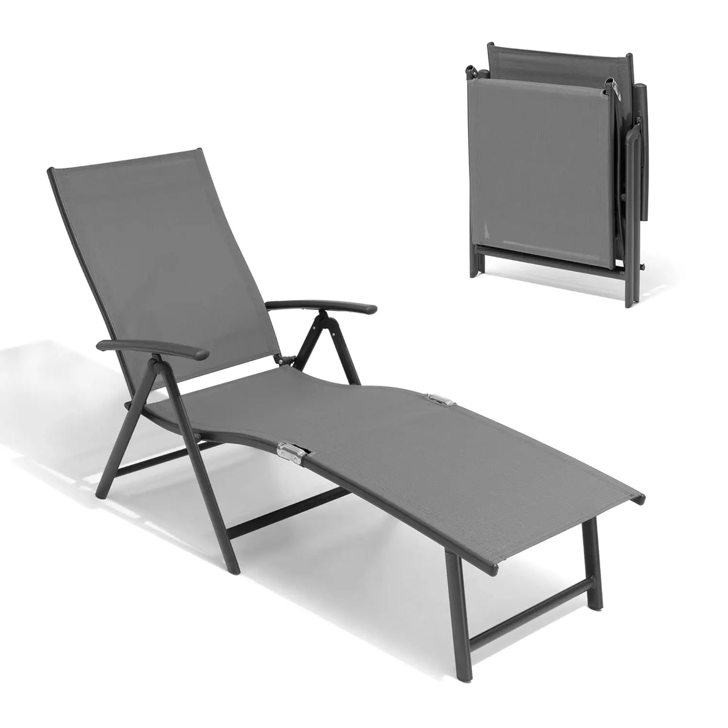 Adjustable 8-Position Aluminum Folding Chaise Lounge Outdoor Chair Set