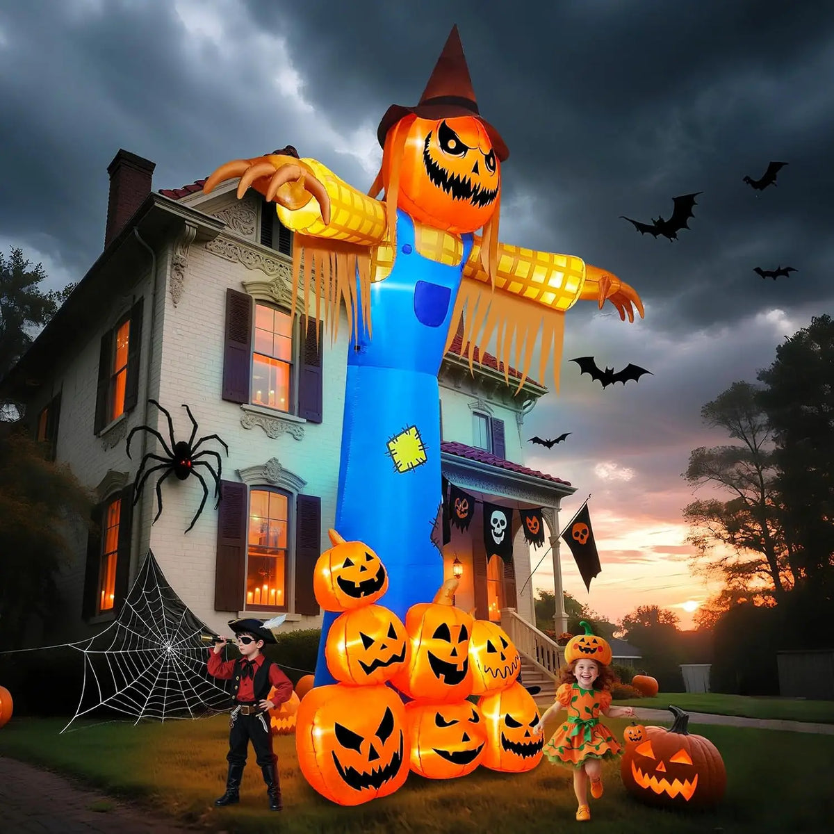 Giant Pumpkin Scarecrow Halloween Inflatable With Music And Scary Sound