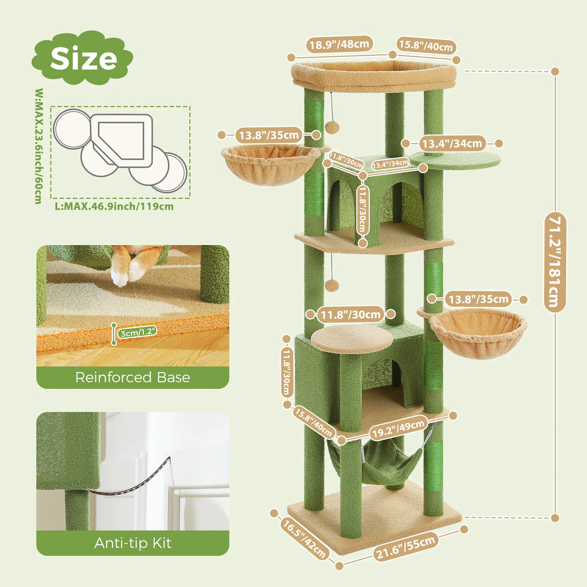Pawz Road Indoor Cat Tree With Hammock And Scratching Posts