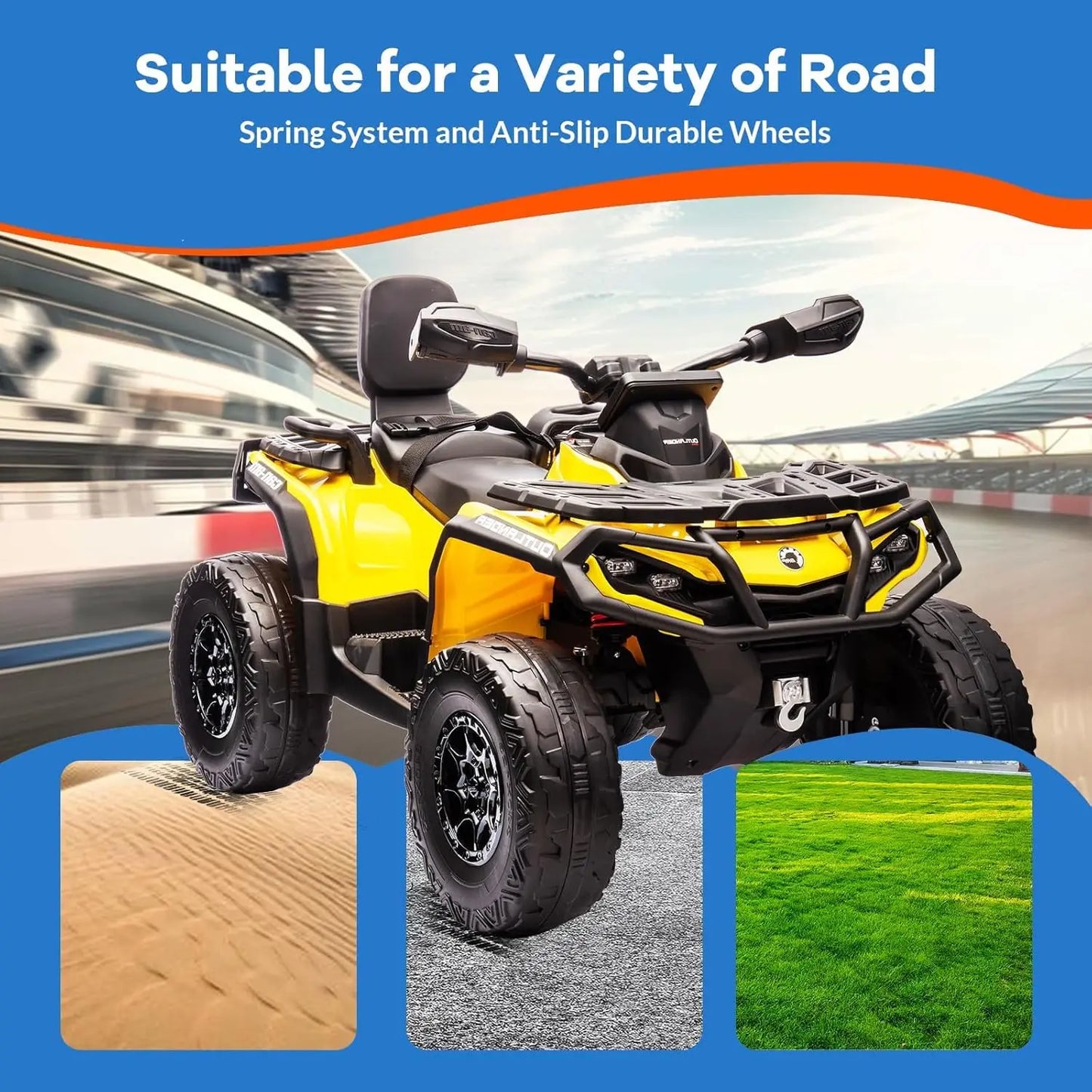 HiMISS 24V 4WD Kids Ride ATV With Leather Seats Bluetooth