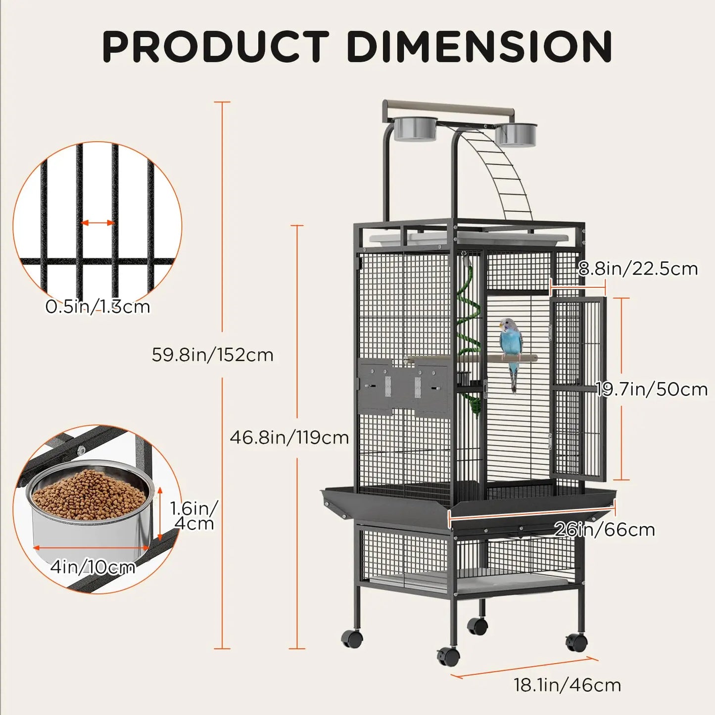 HiMISS 60 Inch Metal Bird Cage With Play Top Stand