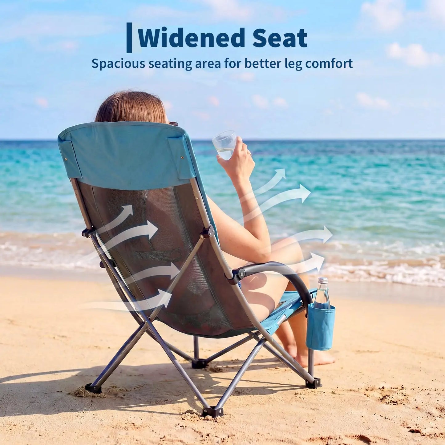 HiMISS High Back Folding Beach Chair With Cup Holder