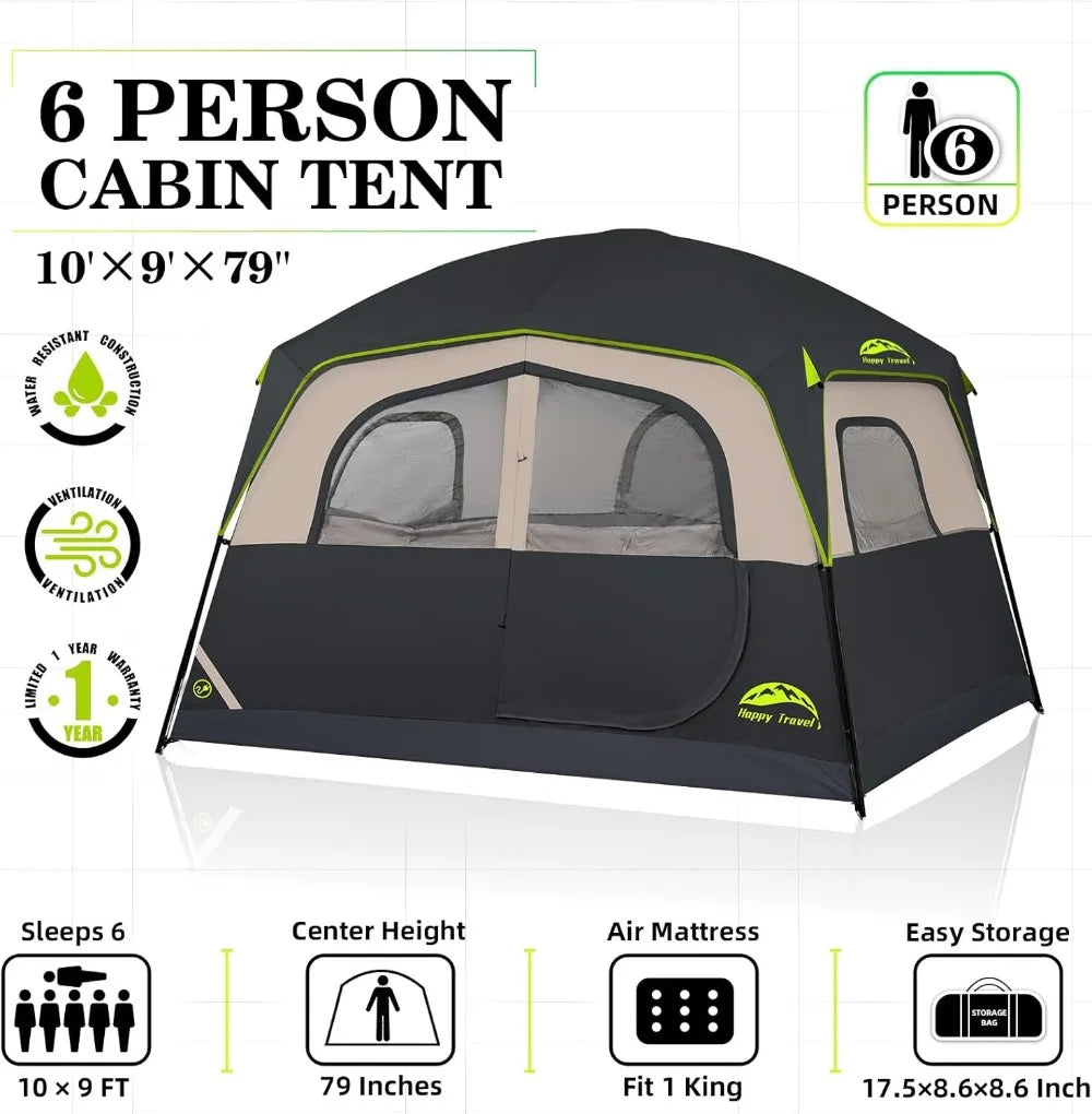 Waterproof Family Camping Tent With Rainfly Easy Setup Cabin