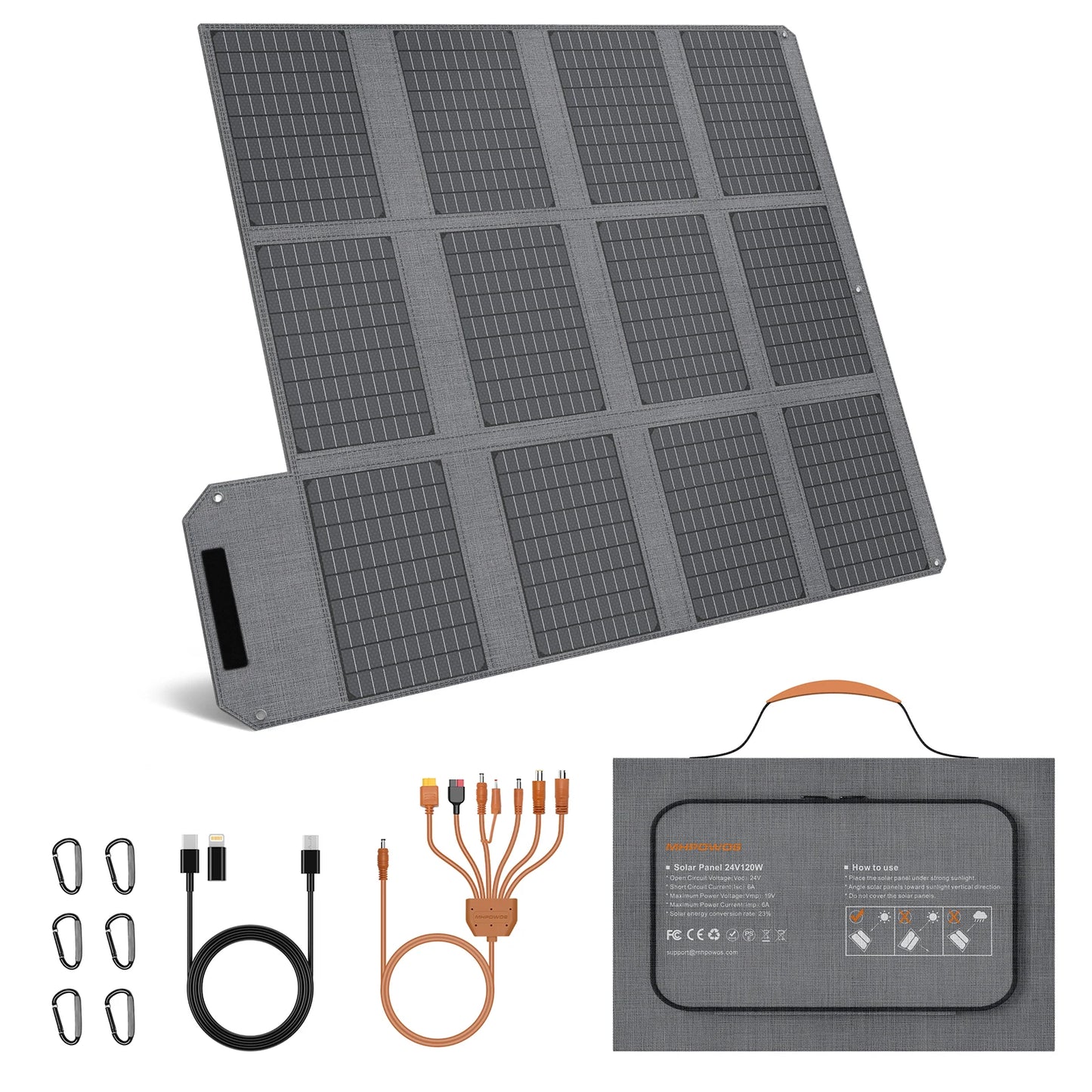 MHPOWOS Foldable Solar Panel USB C USB A Portable Pro