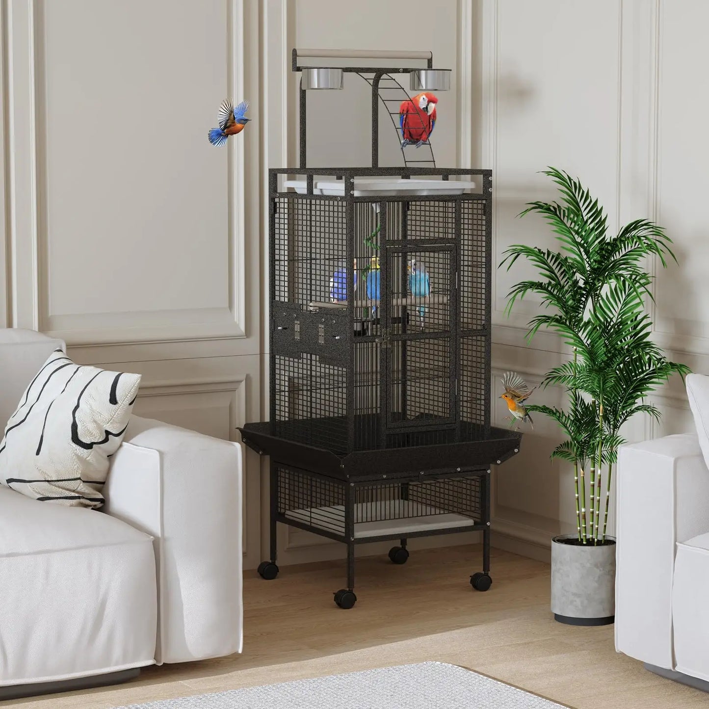 HiMISS 60 Inch Metal Bird Cage With Play Top Stand