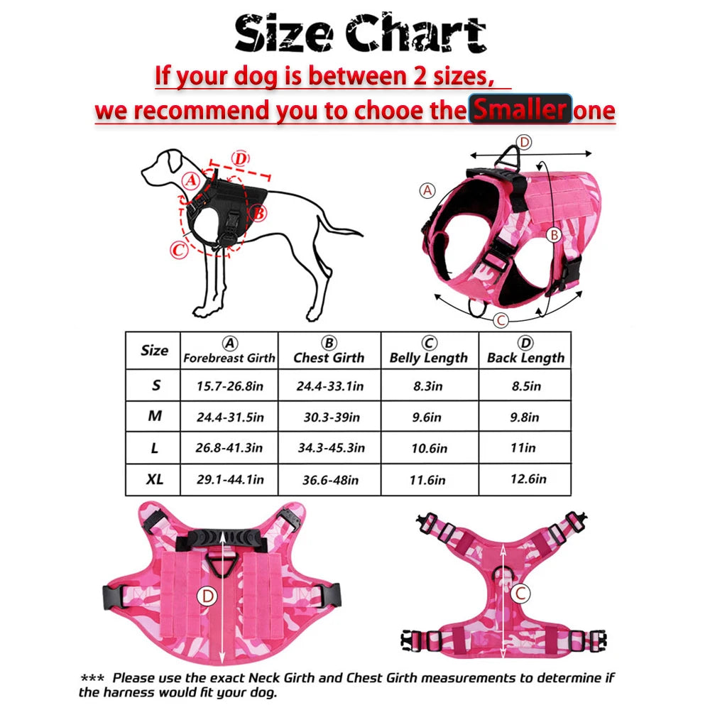 PETRAVEL Pink Camouflage Dog Harness For Large And Medium Dogs