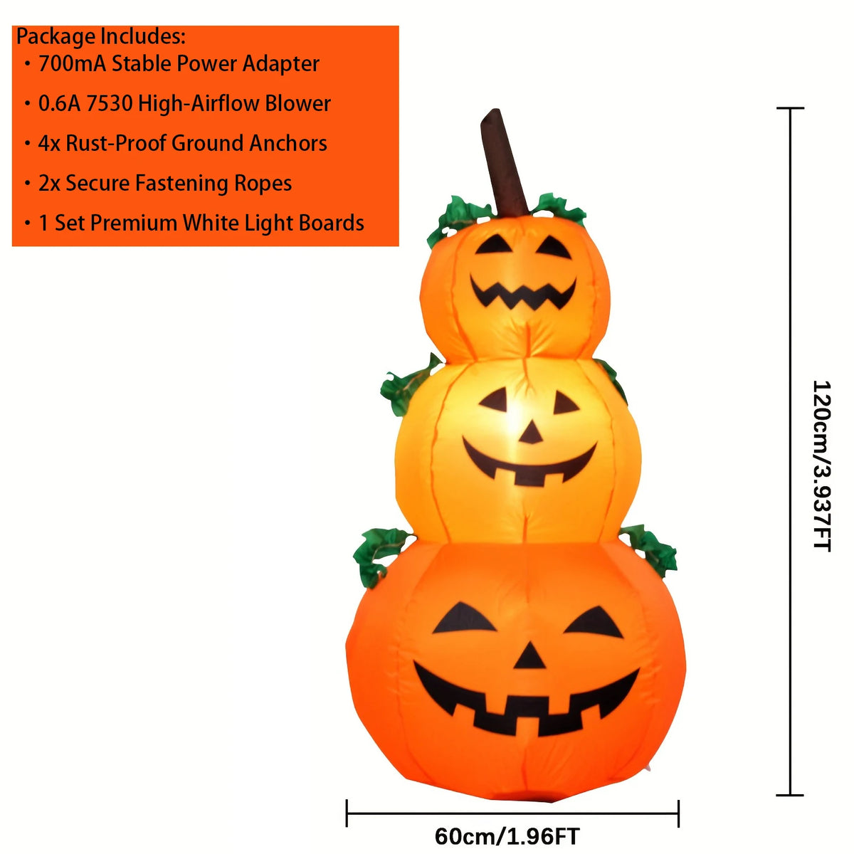 LED Halloween Inflatable Stacked Pumpkins With Lights For Outdoor Decor