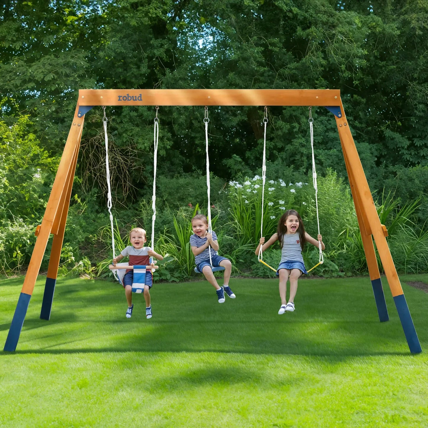 Robotime Robud 3-in-1 Playground Swing Set for Backyard Fun