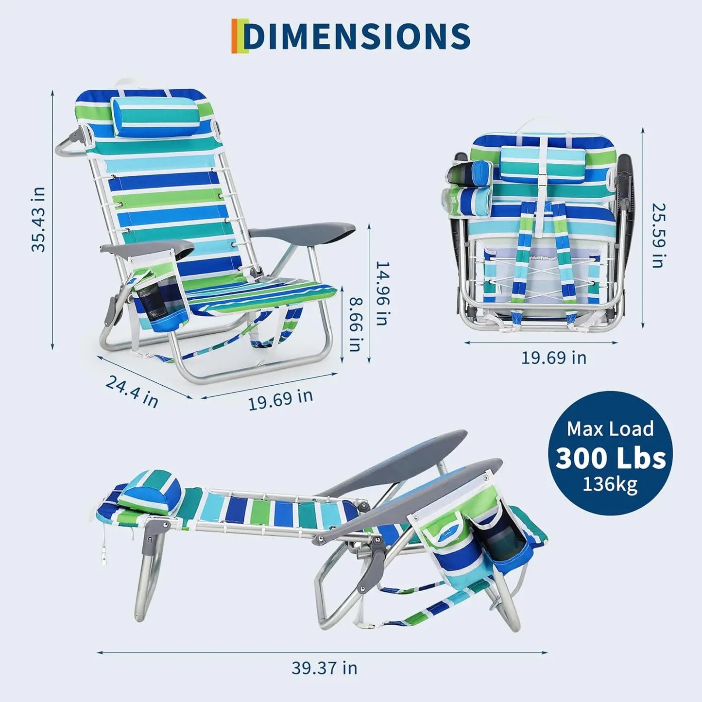 HiMISS Backpack Beach Chair For Adults With Phone Pocket
