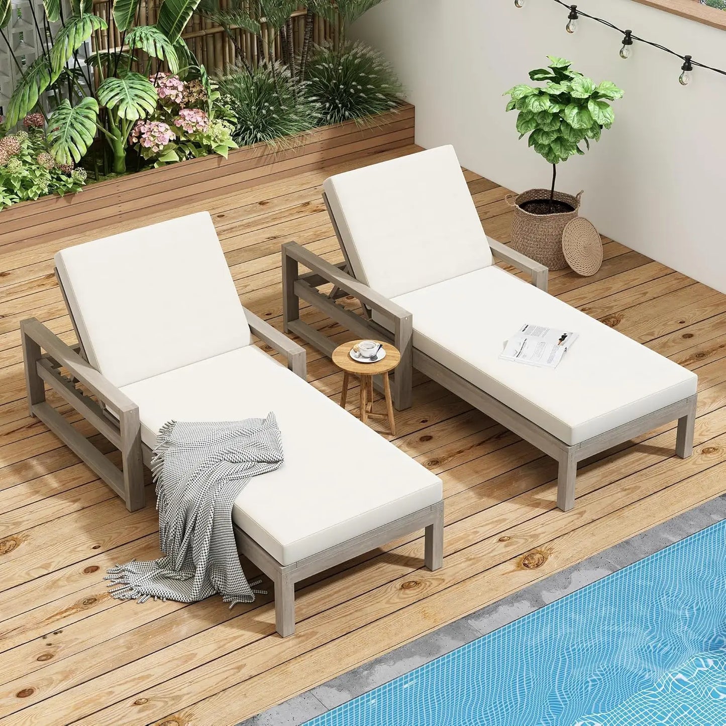 Five-Position Adjustable Outdoor Chaise Lounge Set With Table