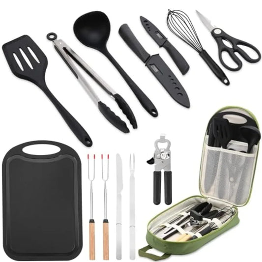 Camping Essentials Stainless Steel Cookware Utensil Set Portable Camp Kitchen