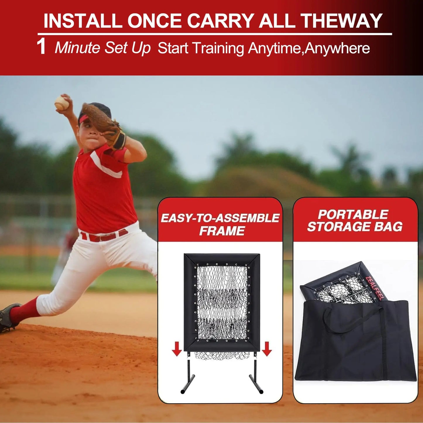 HiMISS Adjustable Pitching Net With Strike Zone Rebound Baseball