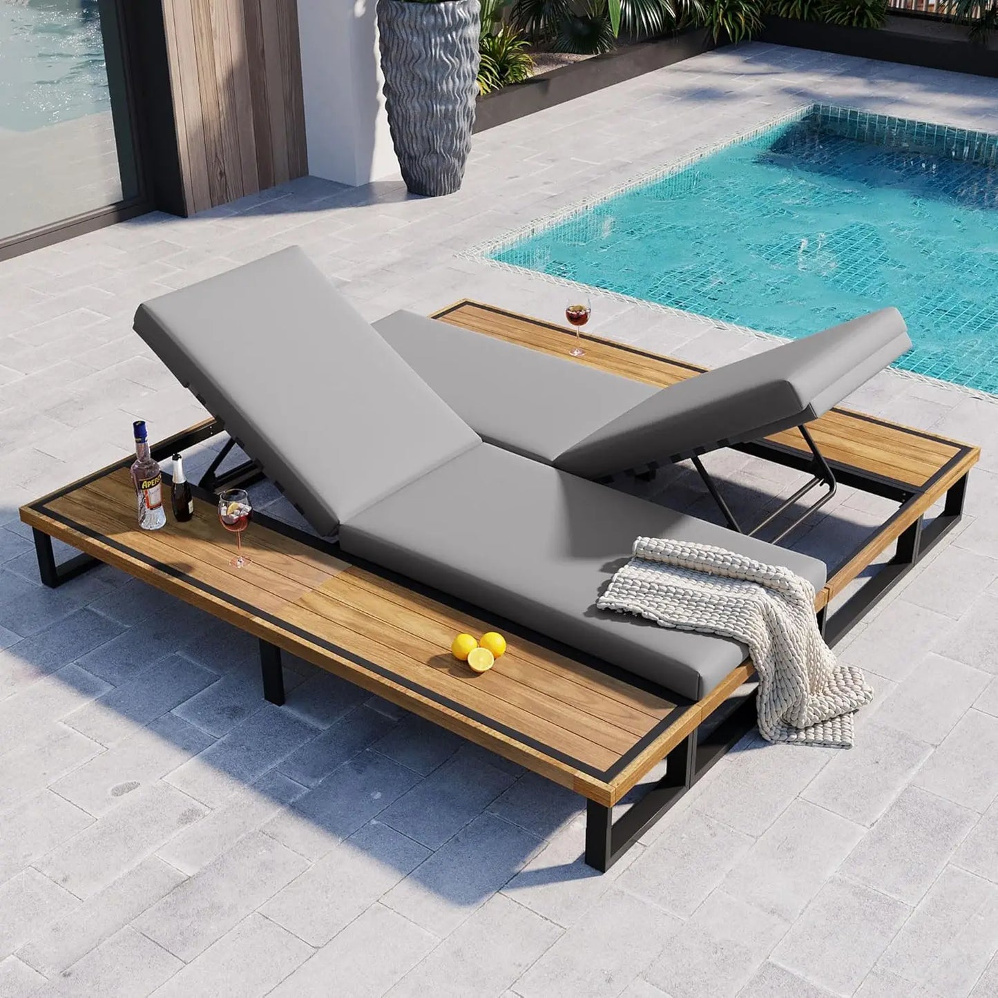 Five-Position Adjustable Outdoor Chaise Lounge Set With Table