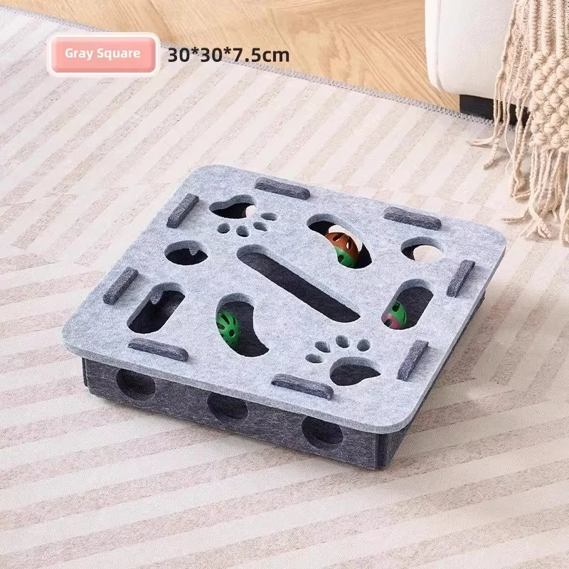 Cat Puzzle Toy Felt Box With Ball For Indoor Cat Enrichment