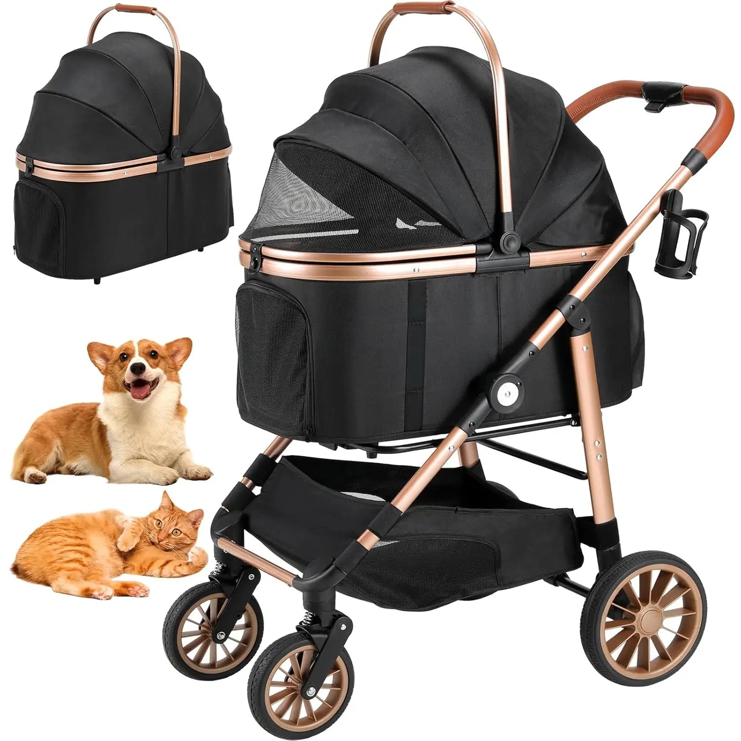Foldable 360 Degree Wheel Cat And Dog Stroller 25kg Capacity