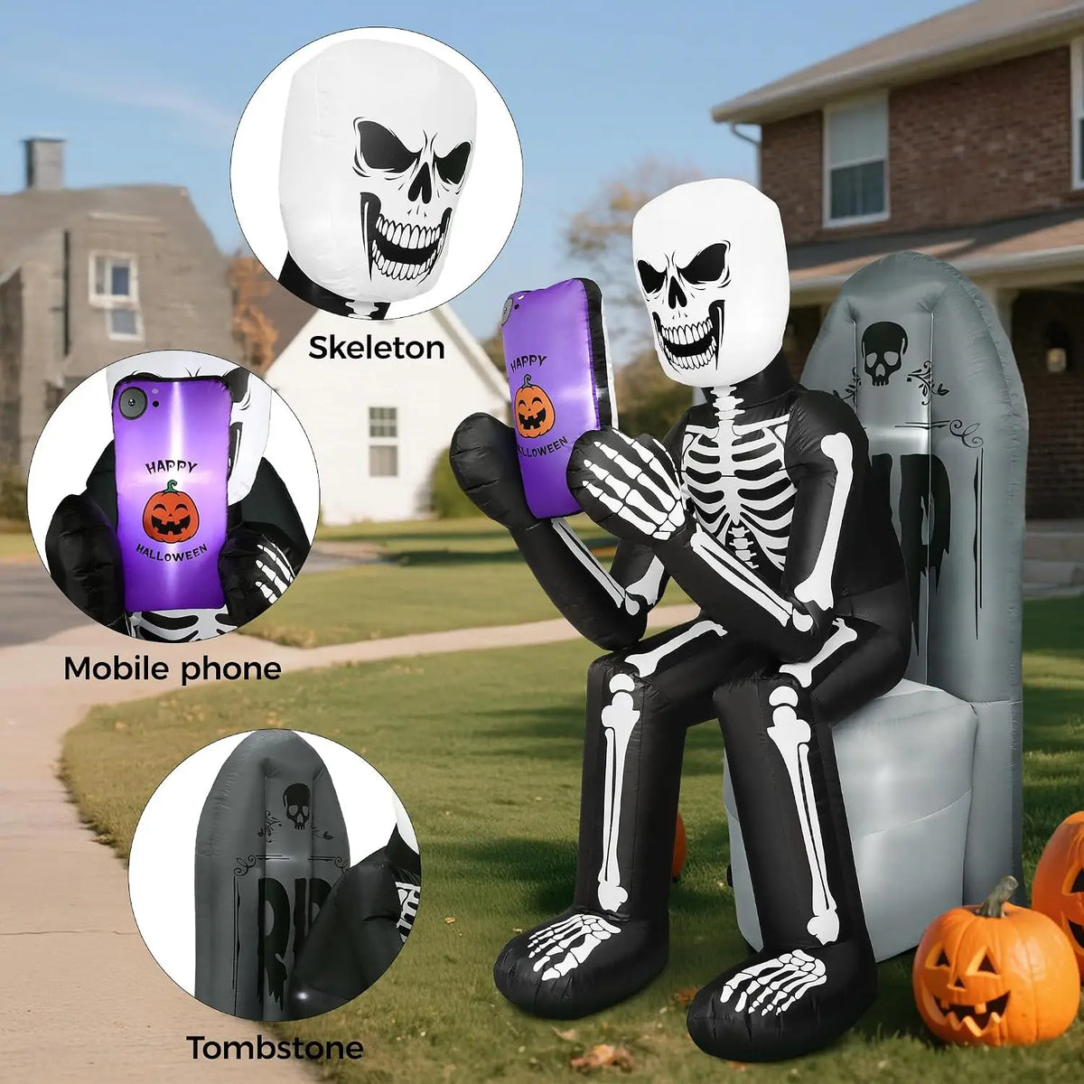 SHXI Halloween Inflatable Skeleton And Tombstone With LED Lights