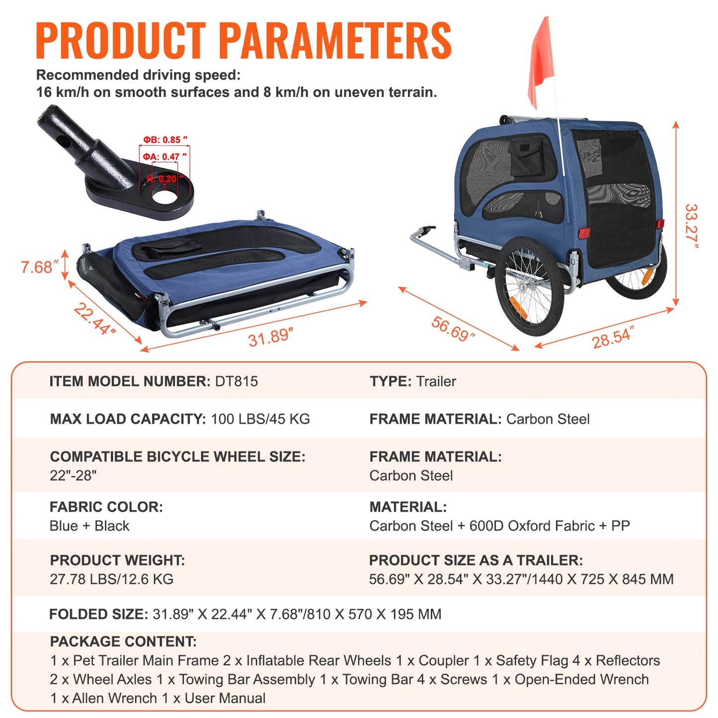 Pet Cart Bicycle Carrier for Dogs, Collapsible Bike Trailer