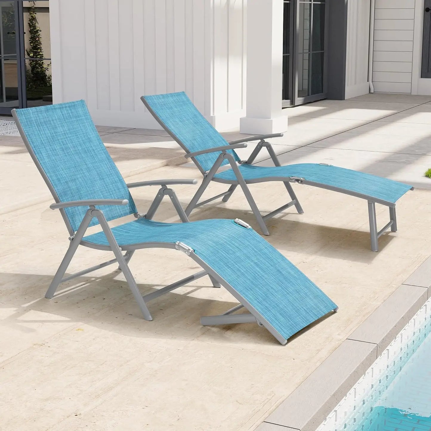 Adjustable 8-Position Aluminum Folding Chaise Lounge Outdoor Chair Set