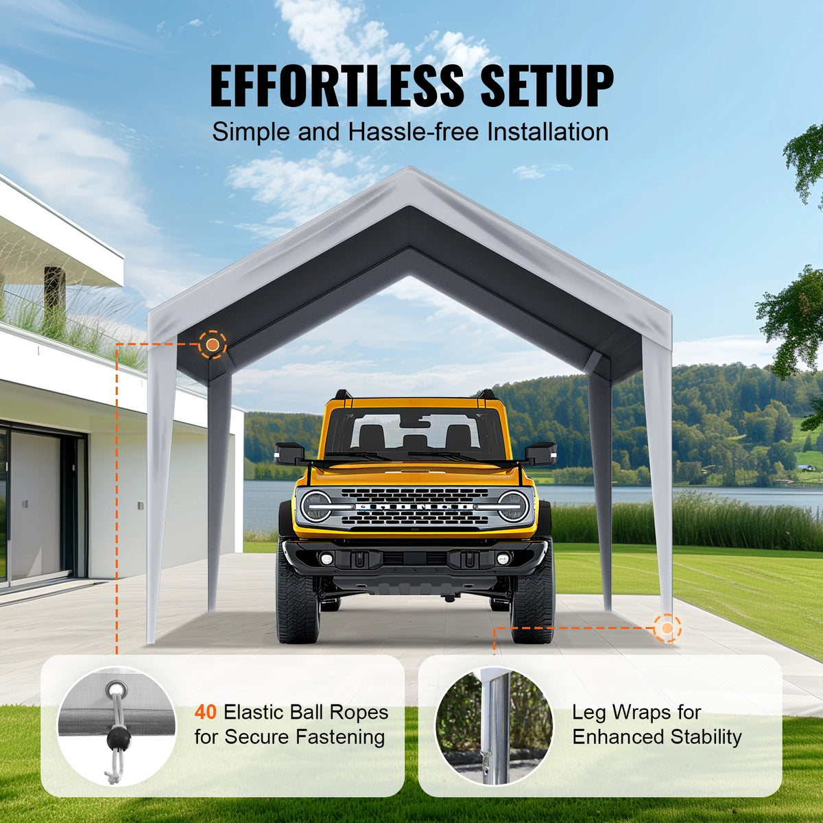 SucceBuy Heavy Duty Waterproof Carport Canopy Cover With Ball Bungees