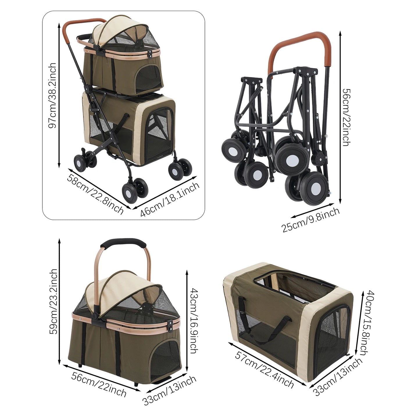 Bymaocar Foldable Pet Stroller With Safety Locks Sunshade Cushions Travel