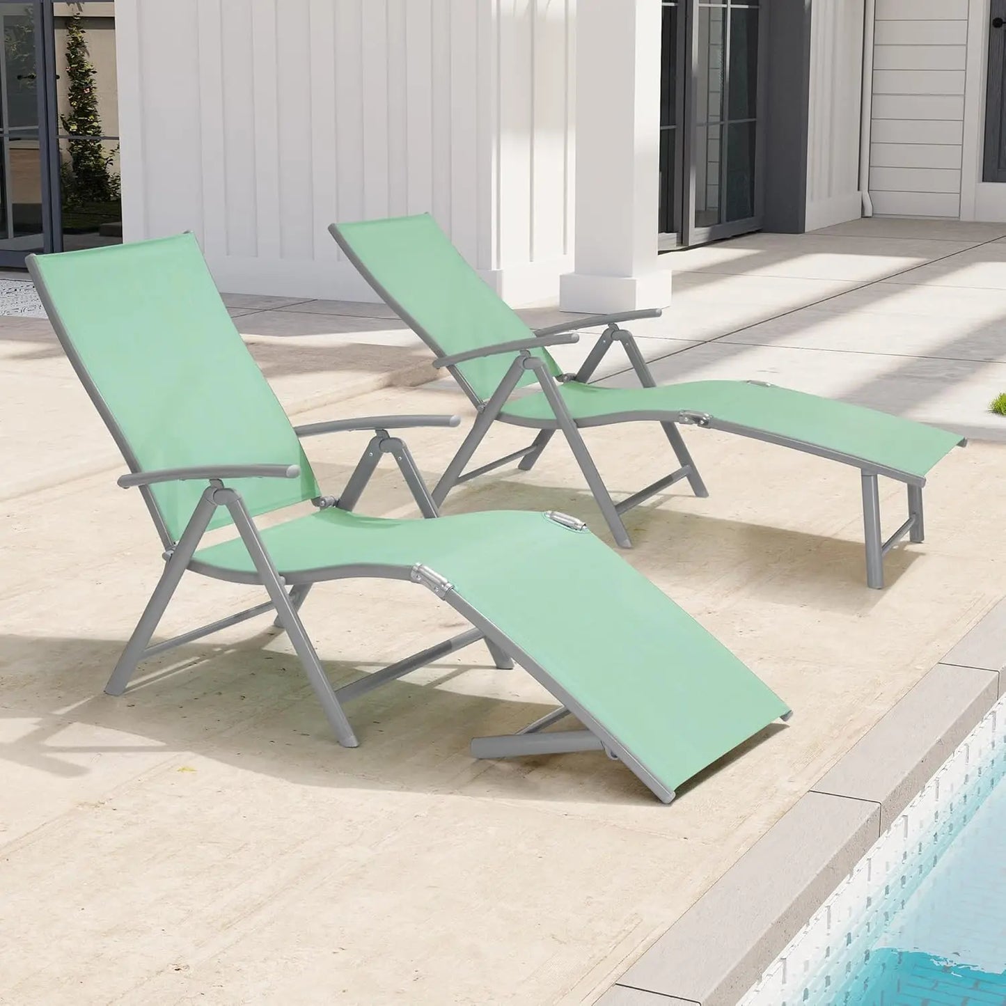Adjustable 8-Position Aluminum Folding Chaise Lounge Outdoor Chair Set