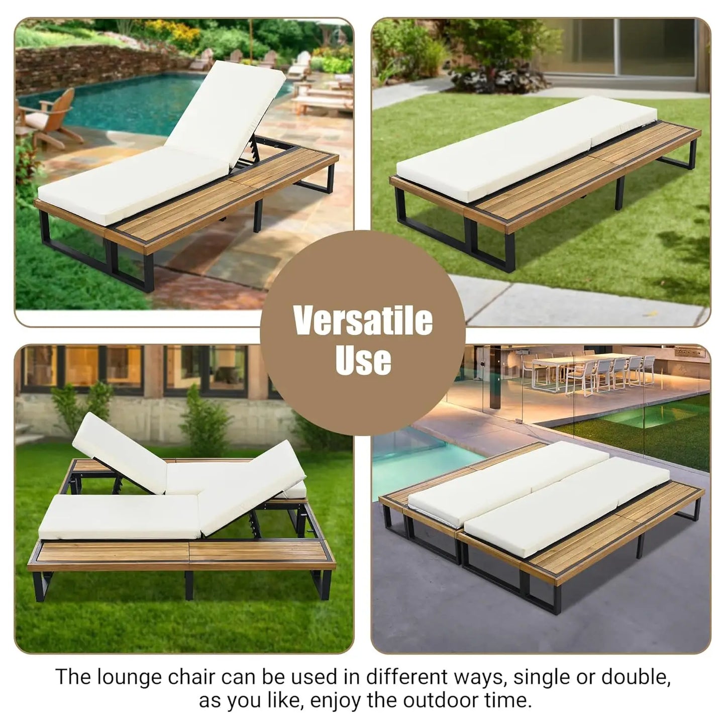 Five-Position Adjustable Outdoor Chaise Lounge Set With Table