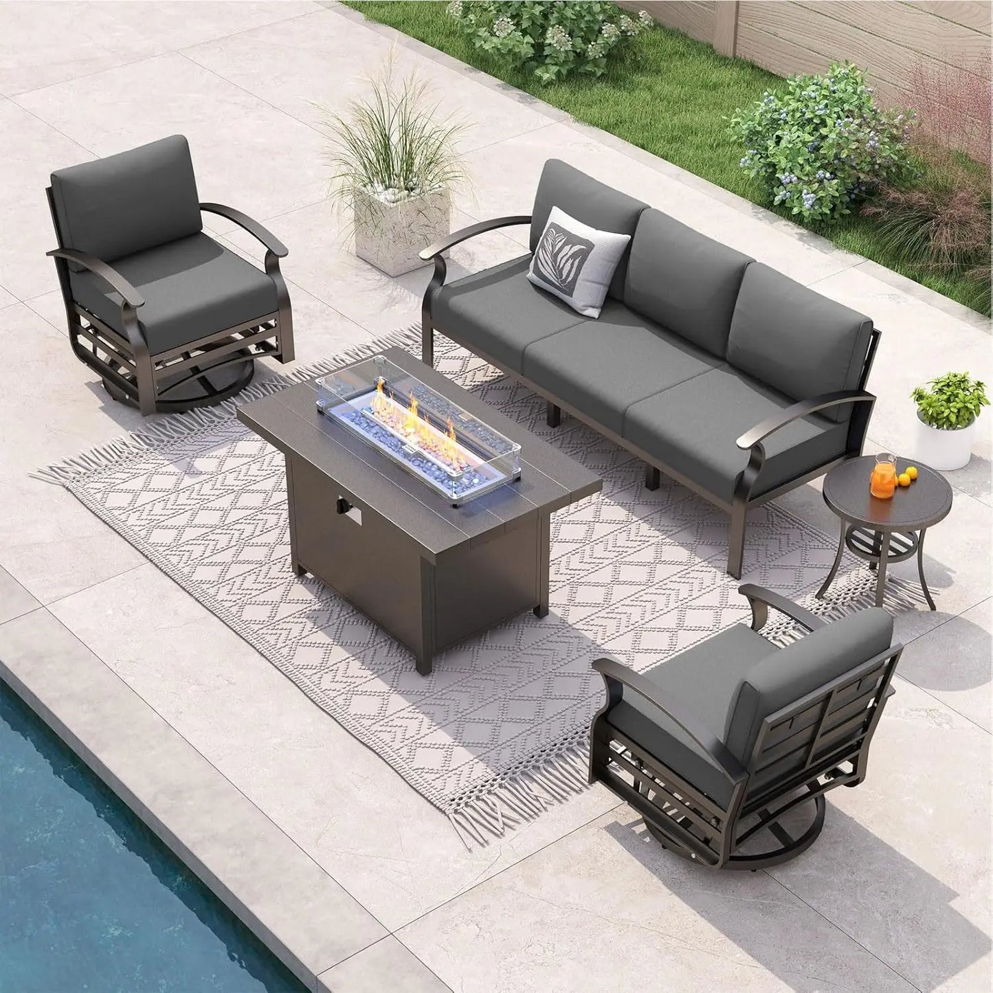 XIAOLANG Aluminum Patio Furniture Set With Propane Fire Pit Table