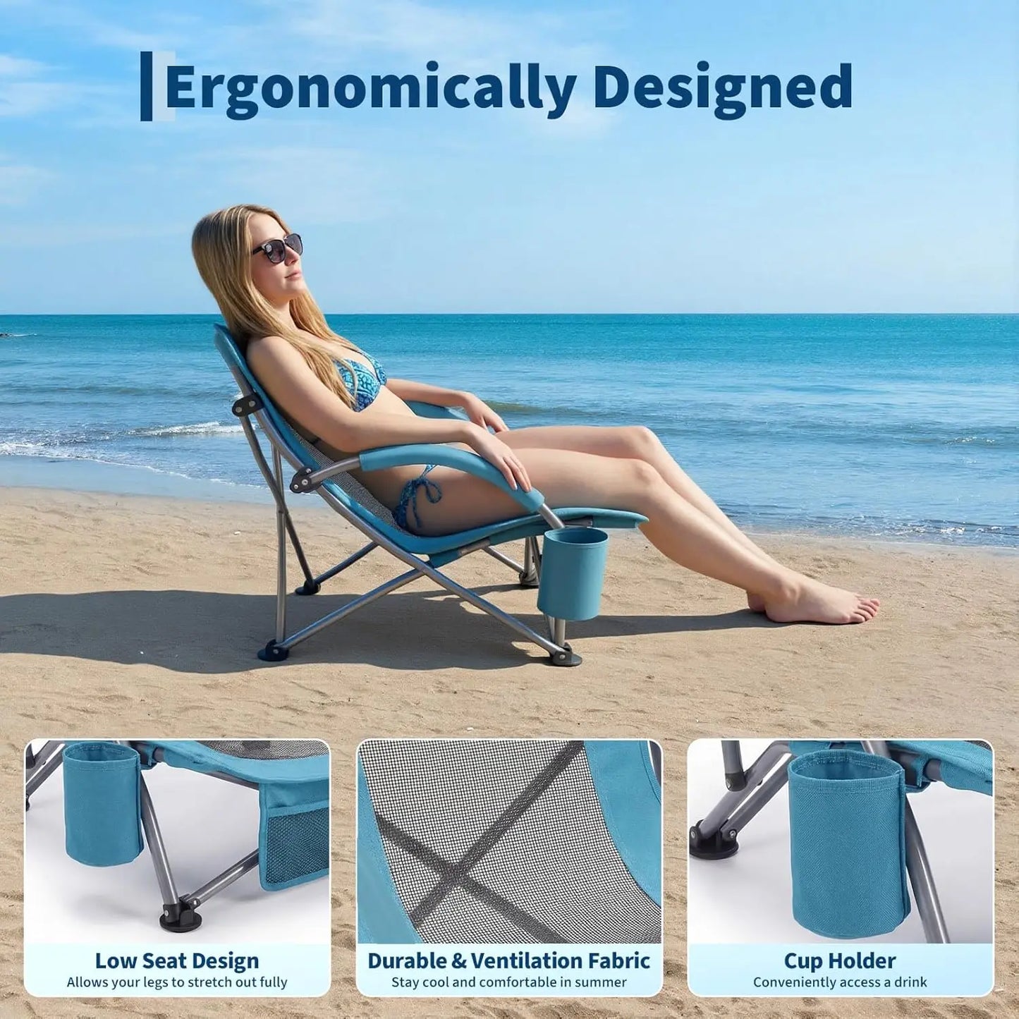HiMISS High Back Folding Beach Chair With Cup Holder