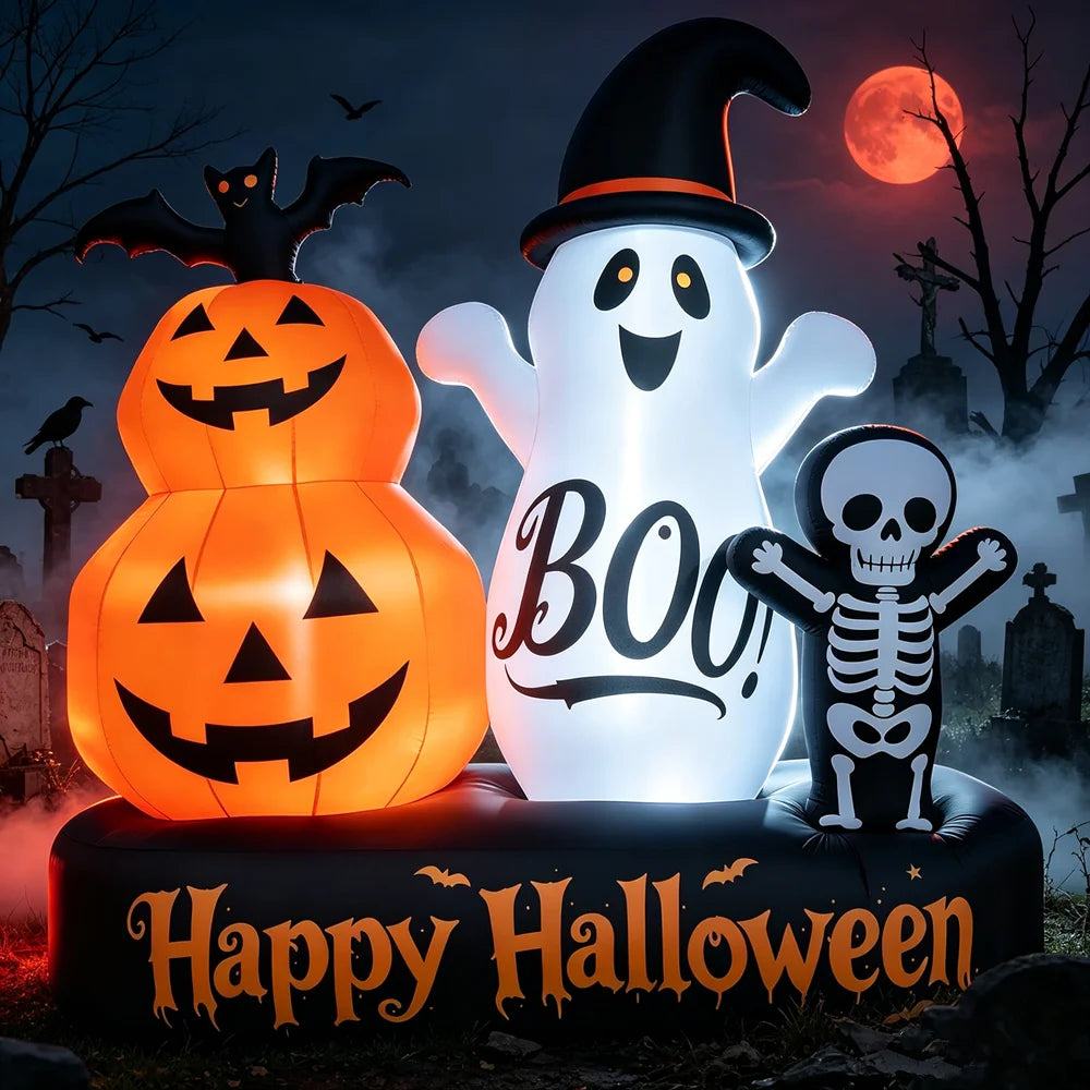 Halloween Inflatable Ghost and Pumpkin Yard Decor With LED Lights