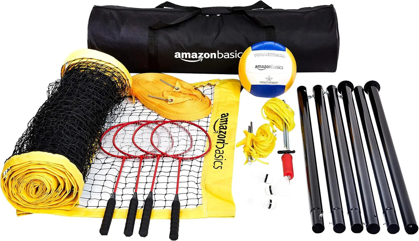 Portable Outdoor Volleyball And Badminton Combo Set With Poles