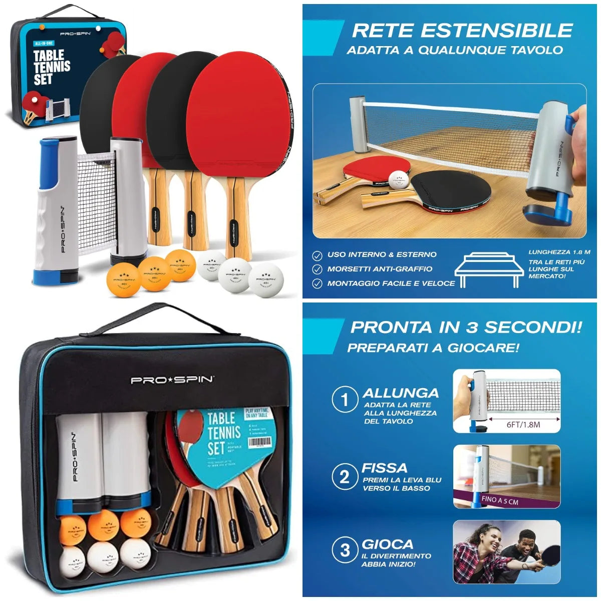 YTYIN Portable Ping Pong Set With Retractable Net For Any Table