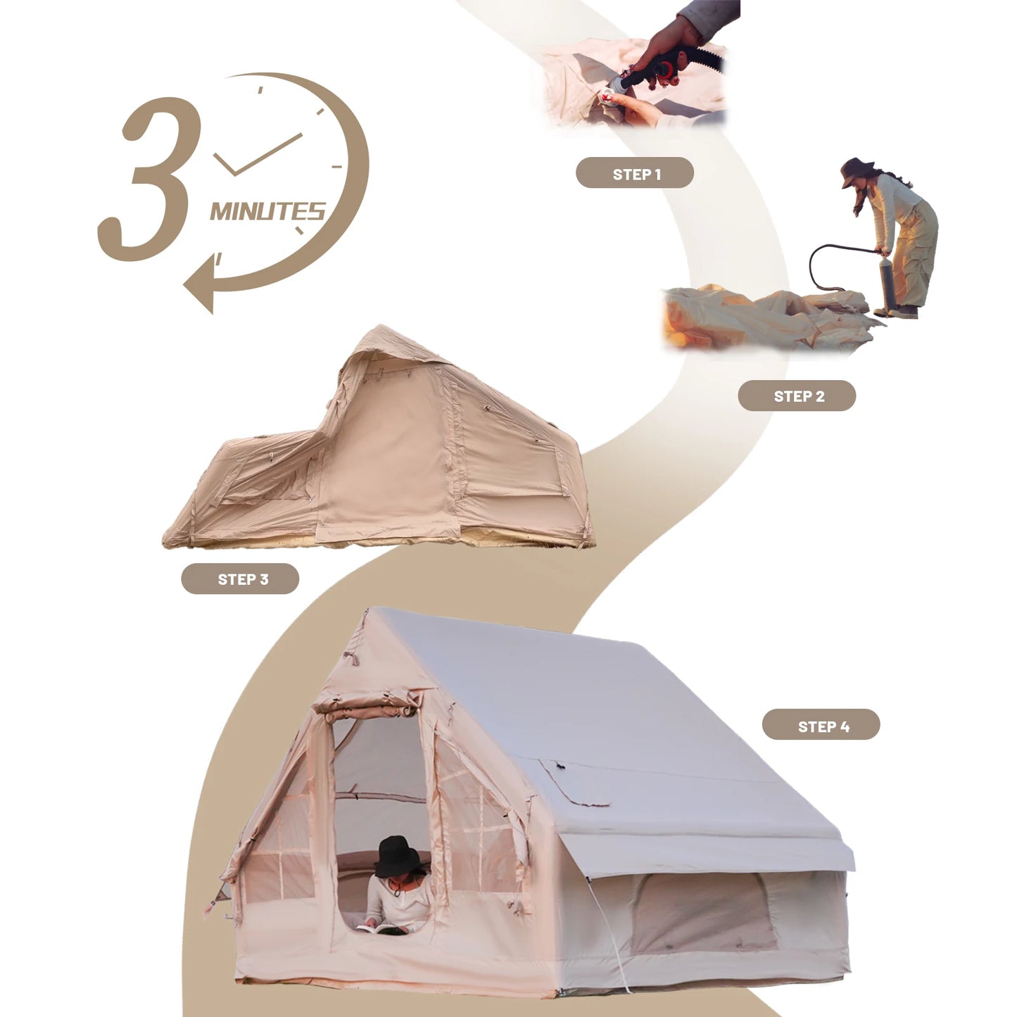 Pakicetus Inflatable Camping Tent Quick Setup For All Seasons