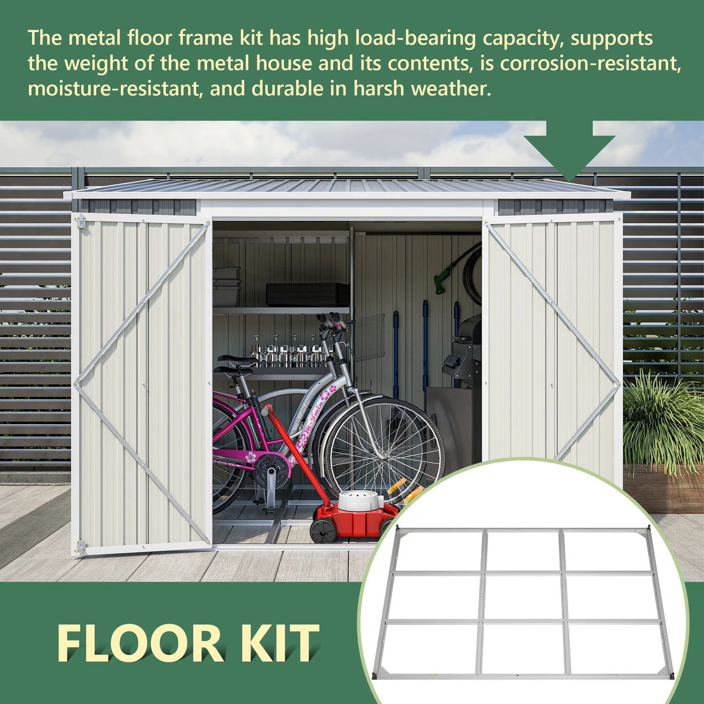 LZBEITEM Metal Outdoor Storage Shed With Lockable Doors