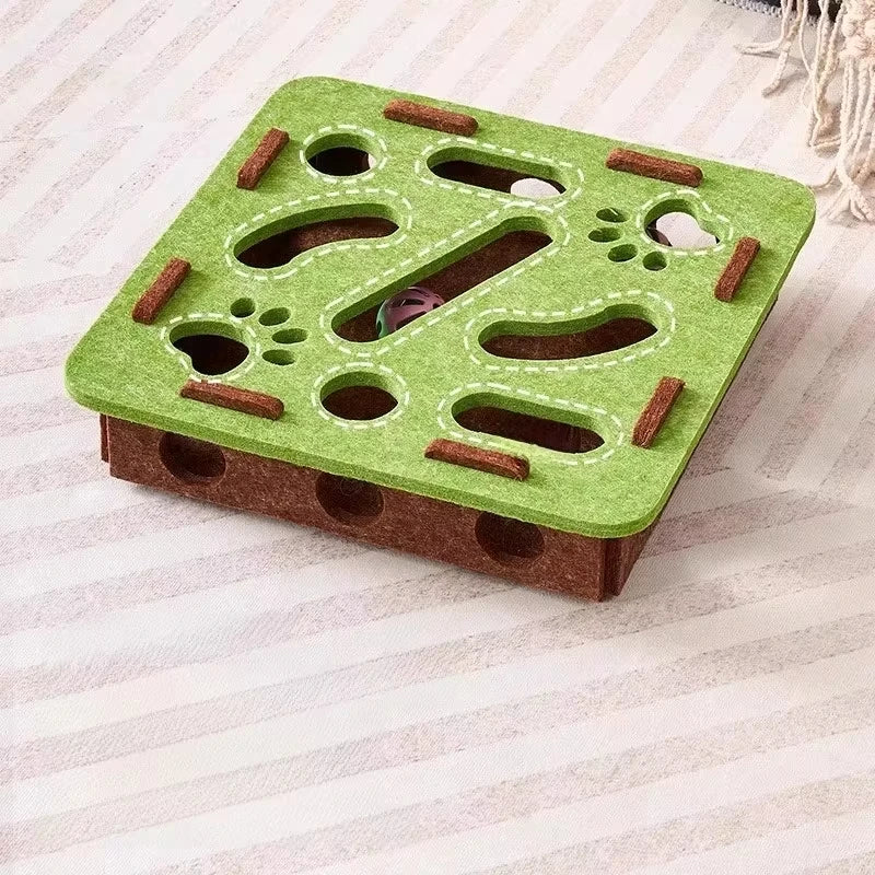 Cat Puzzle Toy Felt Box With Ball For Indoor Cat Enrichment