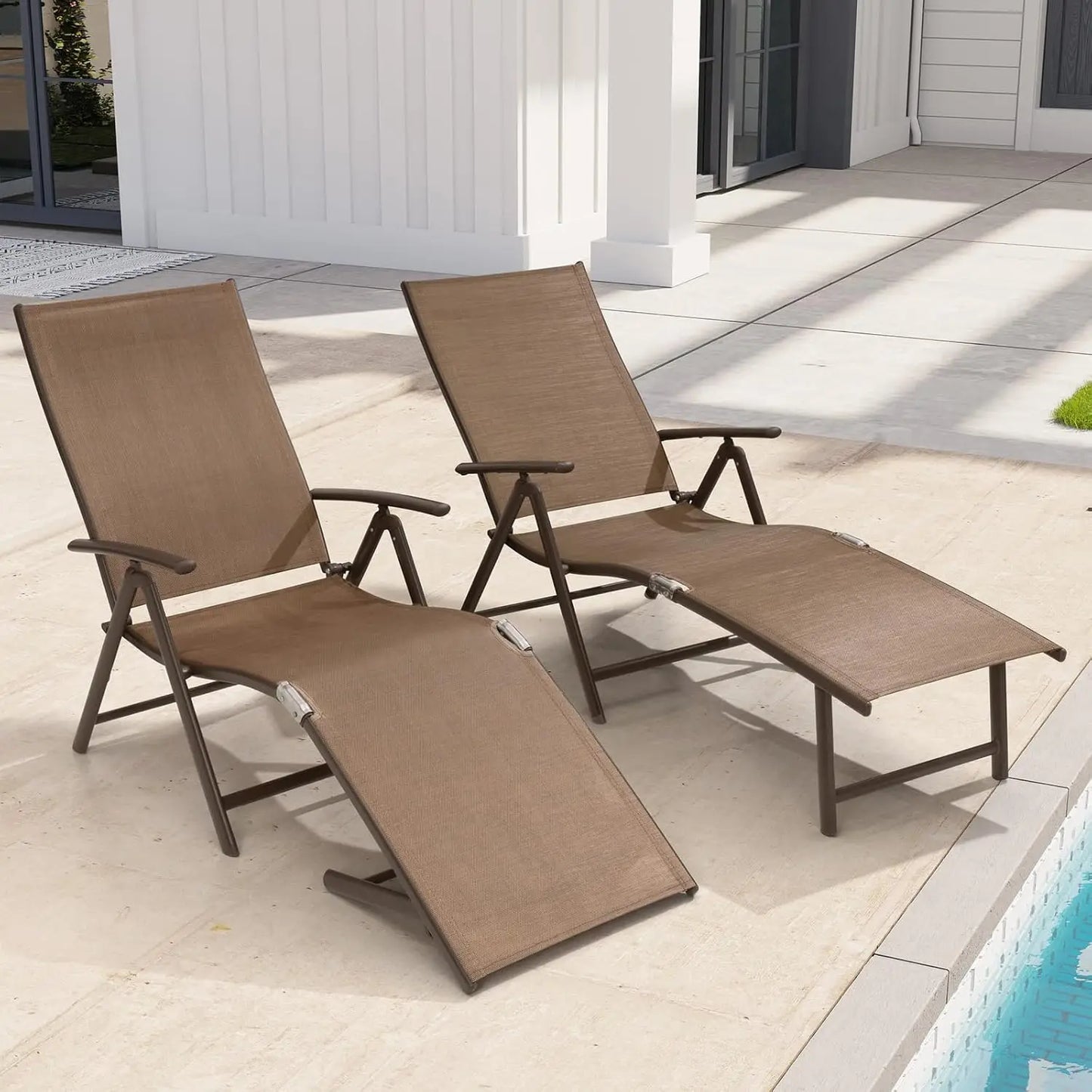 Adjustable 8-Position Aluminum Folding Chaise Lounge Outdoor Chair Set