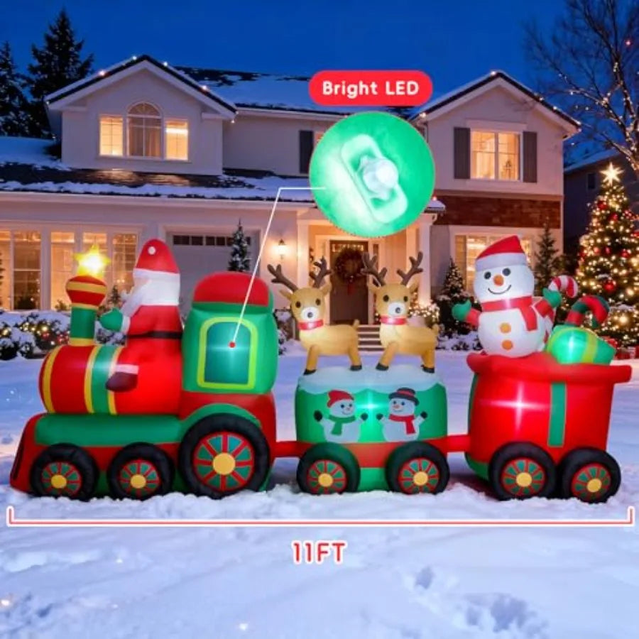 OLOEY Outdoor Christmas Inflatable Train With Santa Reindeer And Snowman