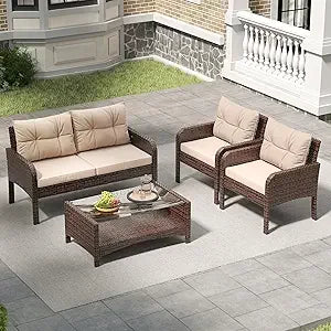 Balcony Furniture 5 Piece Patio Conversation Set Wicker