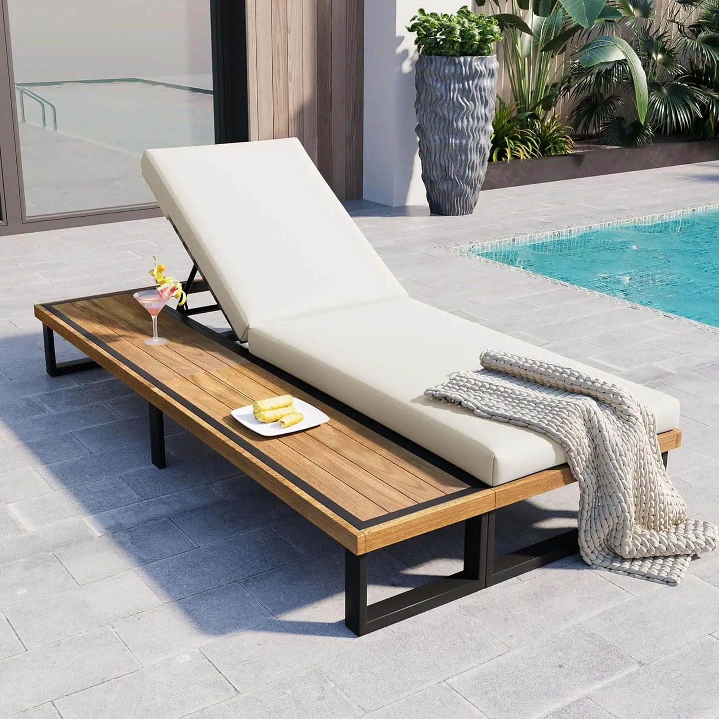 Five-Position Adjustable Outdoor Chaise Lounge Set With Table