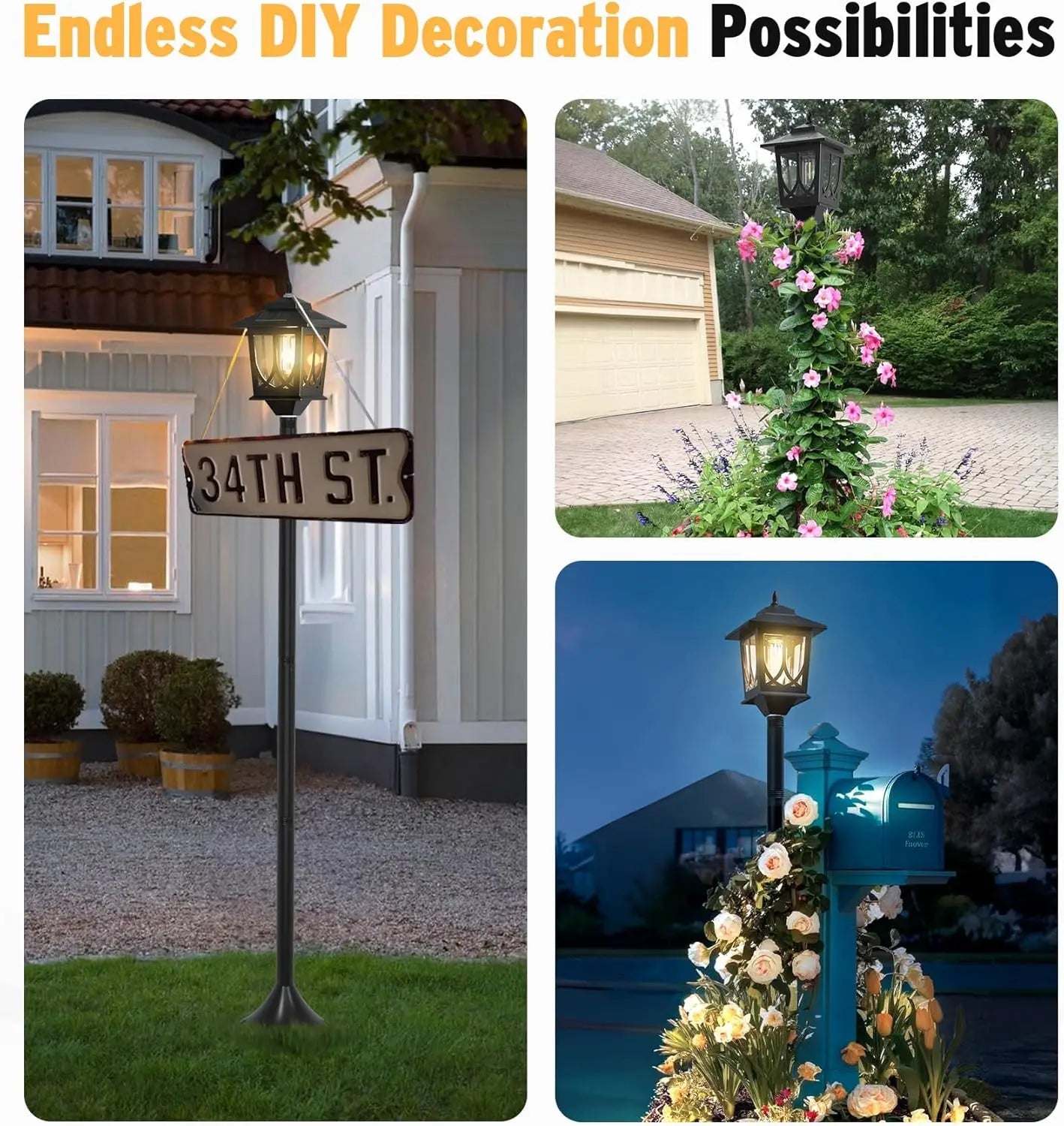 Solar Outdoor Lamp Post Light Waterproof With Replaceable Bulb